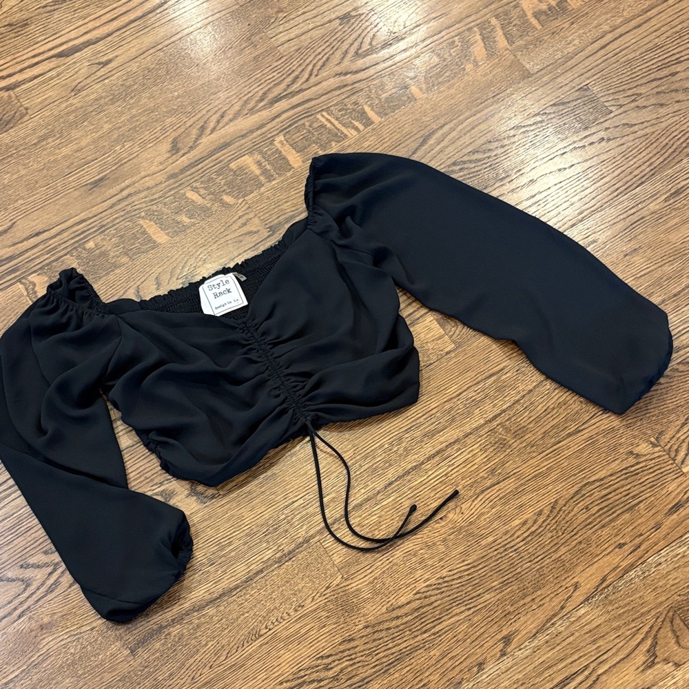 Style Rack  Black Off-Shoulder Ruched Crop Top, M